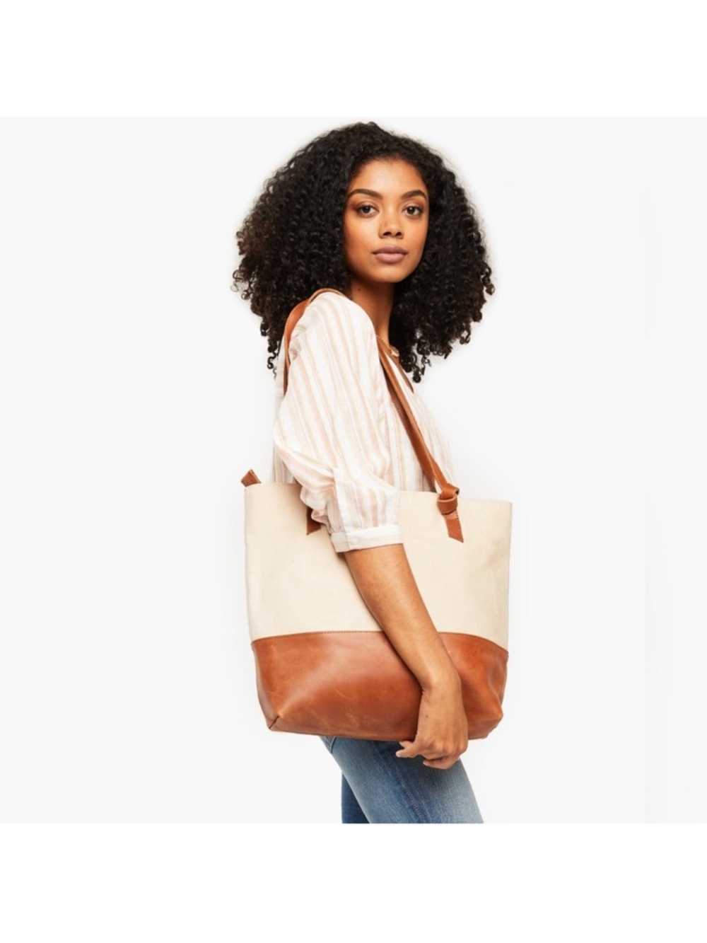 Able leather color block tote bag
